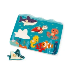 Janod Puzzle à Tenons en Bois Animaux marins - Partenariat WWF®* Puzzles En Bois Premier Âge|Puzzles En Bois Premier Âge