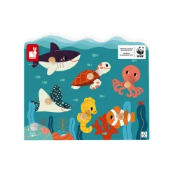 Janod Puzzle à Tenons en Bois Animaux marins - Partenariat WWF®* Puzzles En Bois Premier Âge|Puzzles En Bois Premier Âge