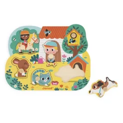 Janod Puzzle Campagne 6 pièces* Tracteurs & Animaux De La Ferme|Puzzles En Bois Premier Âge