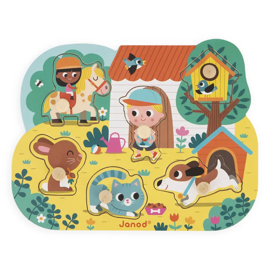 Janod Puzzle Campagne 6 pièces* Tracteurs & Animaux De La Ferme|Puzzles En Bois Premier Âge