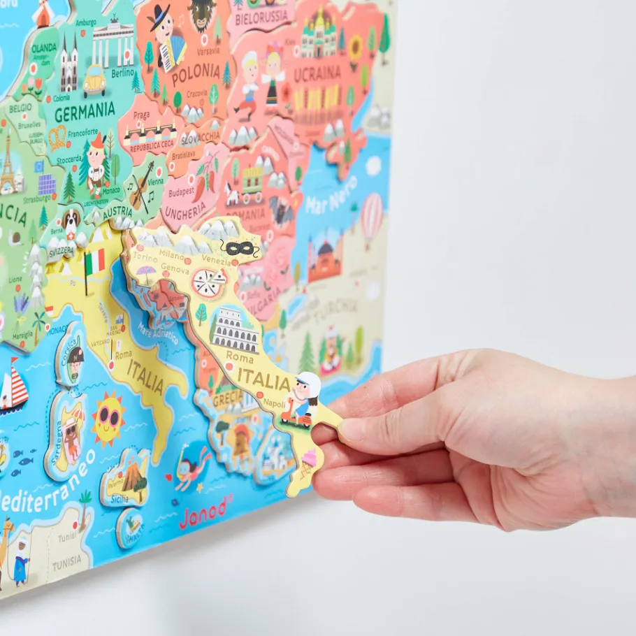 Janod Puzzle Carte d'Europe Magnétique Italien (bois)* Jeux Éducatifs Primaire|Jeux Éducatifs Science & Géographie