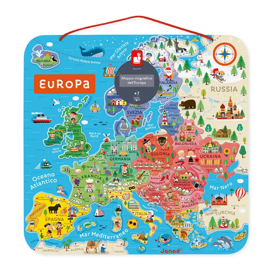Janod Puzzle Carte d'Europe Magnétique Italien (bois)* Jeux Éducatifs Primaire|Jeux Éducatifs Science & Géographie