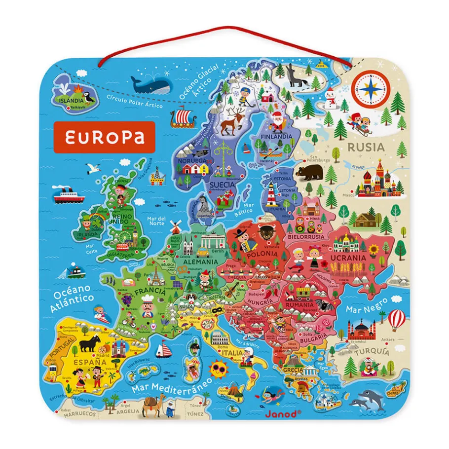 Janod Puzzle Carte d'Europe Magnétique Espagnol (bois)* Jeux Éducatifs Primaire|Jeux Éducatifs Science & Géographie