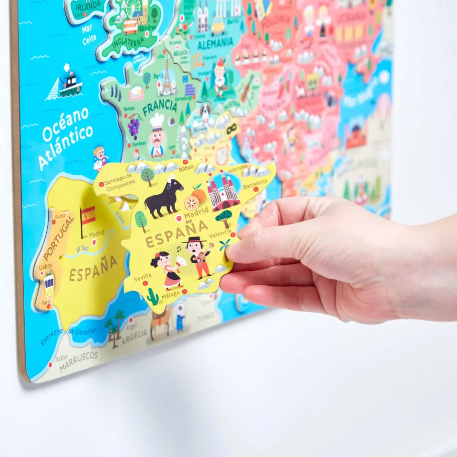 Janod Puzzle Carte d'Europe Magnétique Espagnol (bois)* Jeux Éducatifs Primaire|Jeux Éducatifs Science & Géographie
