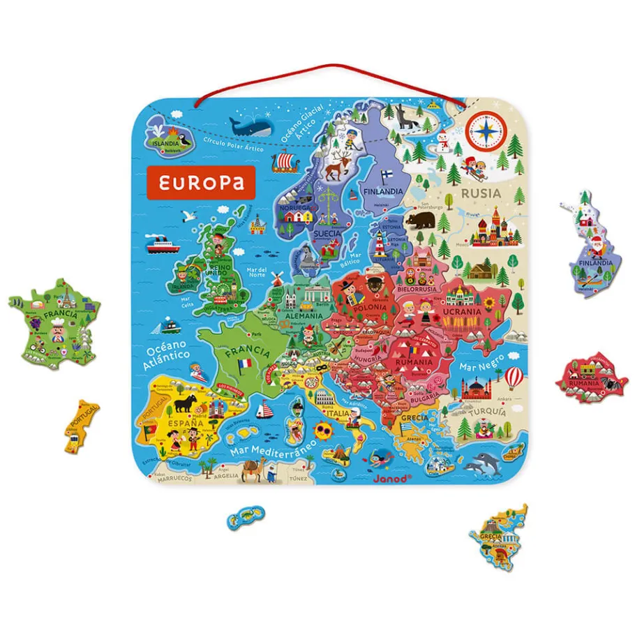 Janod Puzzle Carte d'Europe Magnétique Espagnol (bois)* Jeux Éducatifs Primaire|Jeux Éducatifs Science & Géographie
