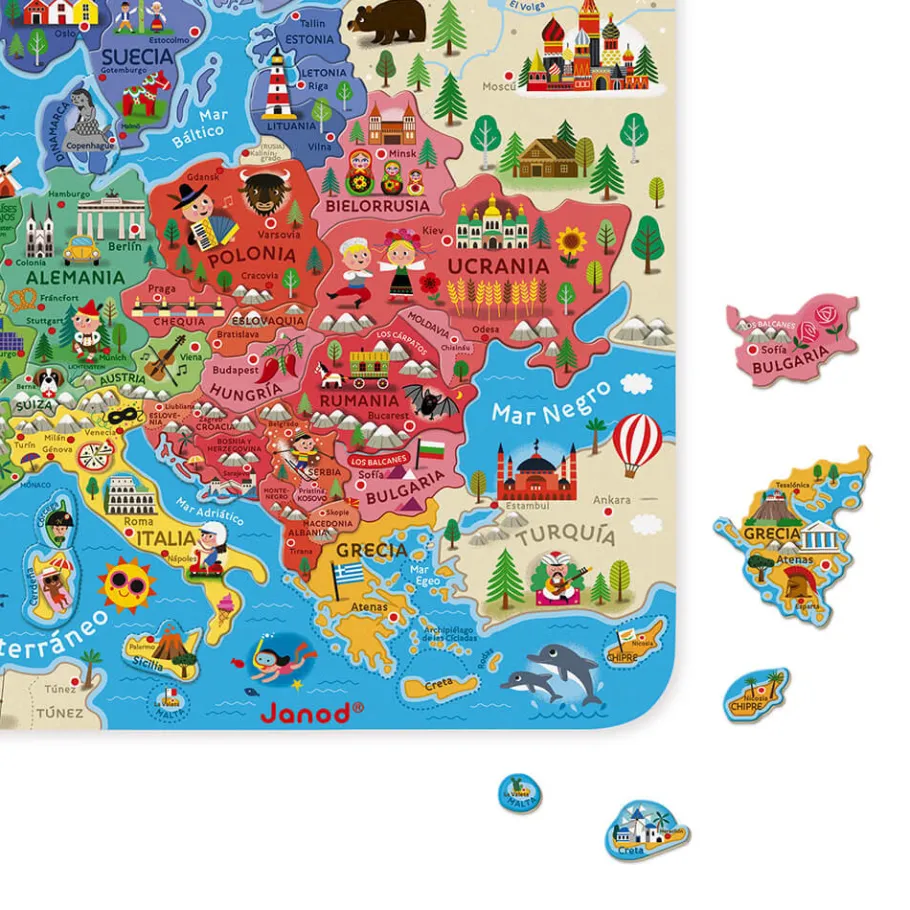 Janod Puzzle Carte d'Europe Magnétique Espagnol (bois)* Jeux Éducatifs Primaire|Jeux Éducatifs Science & Géographie