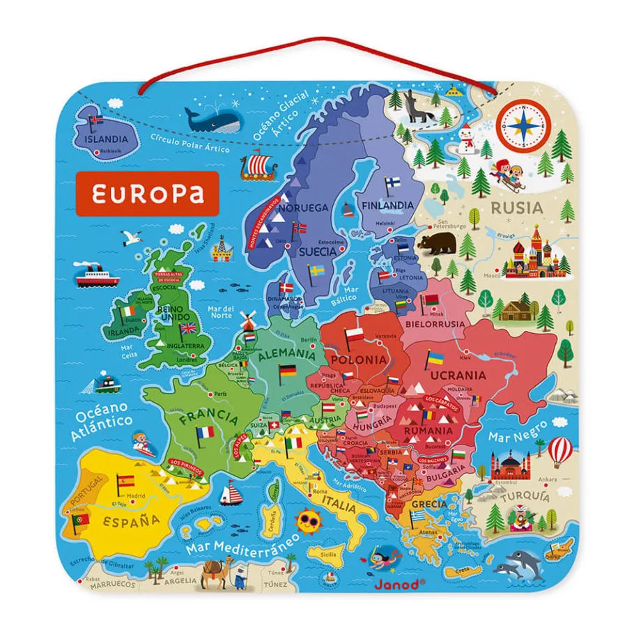 Janod Puzzle Carte d'Europe Magnétique Espagnol (bois)* Jeux Éducatifs Primaire|Jeux Éducatifs Science & Géographie