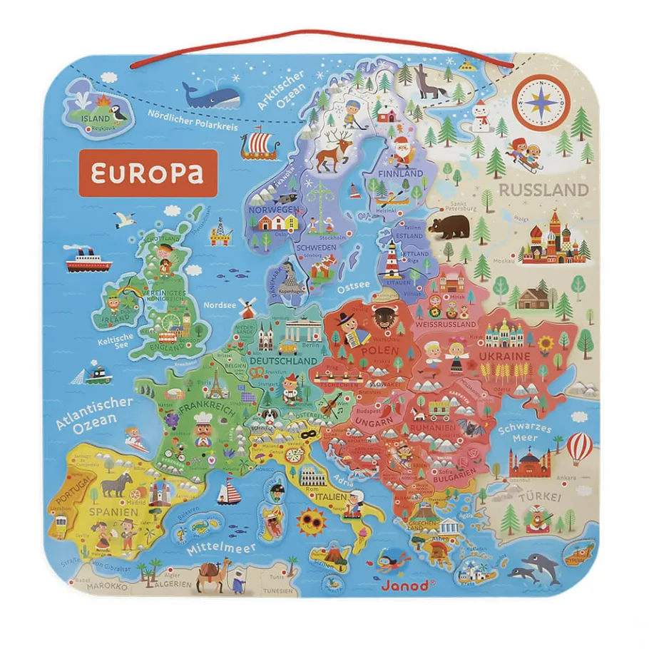 Janod Puzzle Carte d'Europe Magnétique Allemand (bois)* Jeux Éducatifs Primaire|Jeux Éducatifs Science & Géographie