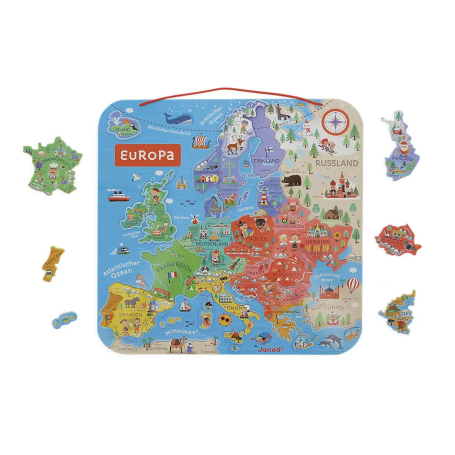 Janod Puzzle Carte d'Europe Magnétique Allemand (bois)* Jeux Éducatifs Primaire|Jeux Éducatifs Science & Géographie