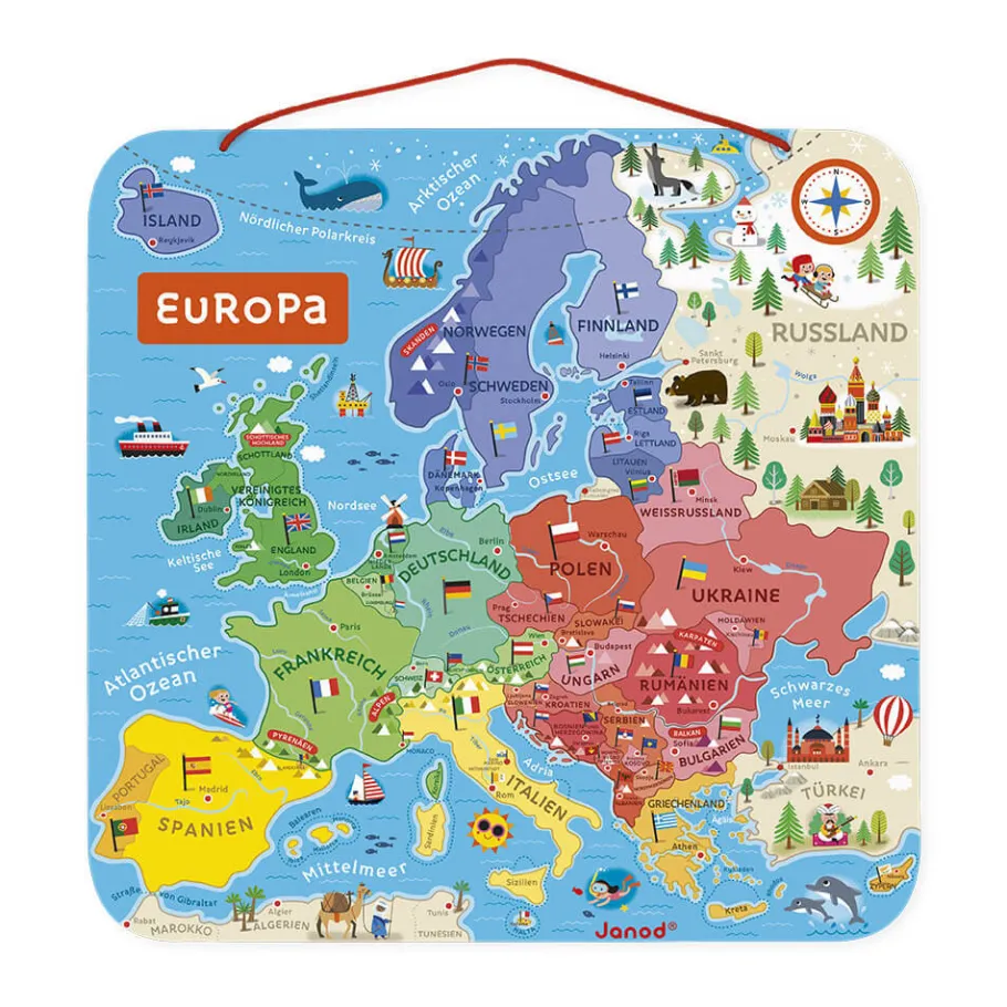 Janod Puzzle Carte d'Europe Magnétique Allemand (bois)* Jeux Éducatifs Primaire|Jeux Éducatifs Science & Géographie