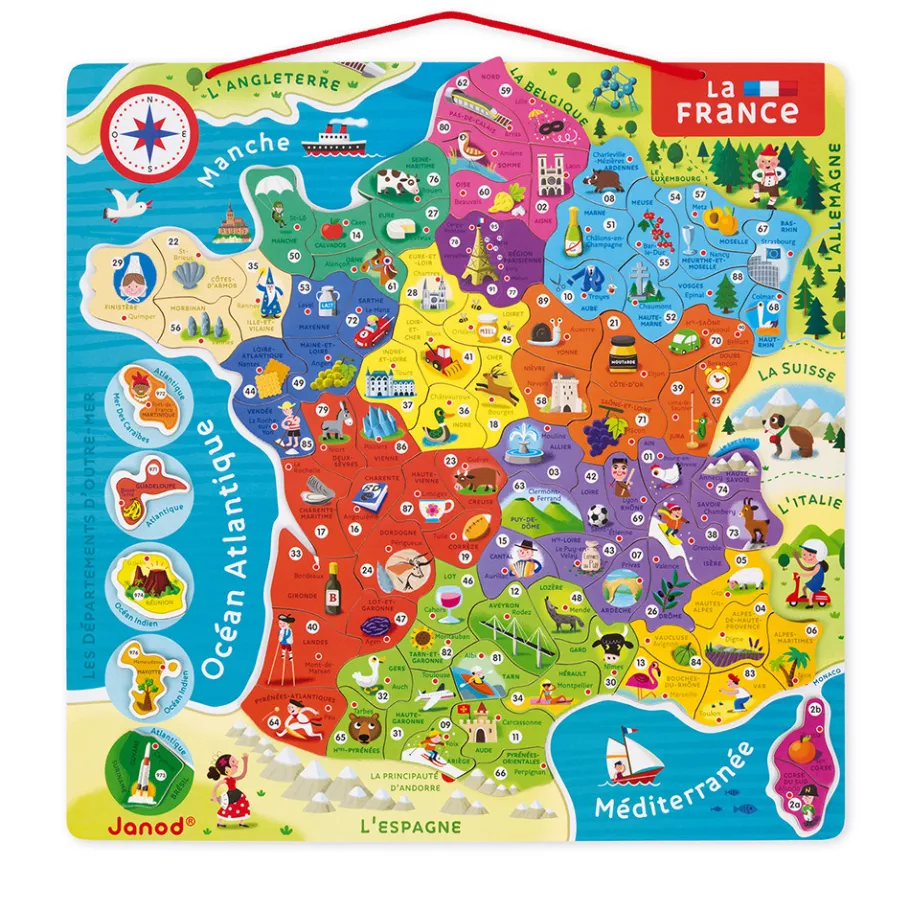 Janod Puzzle Carte France Magnétique 93 pièces* Jeux Éducatifs Primaire|Jeux Éducatifs Magnétiques