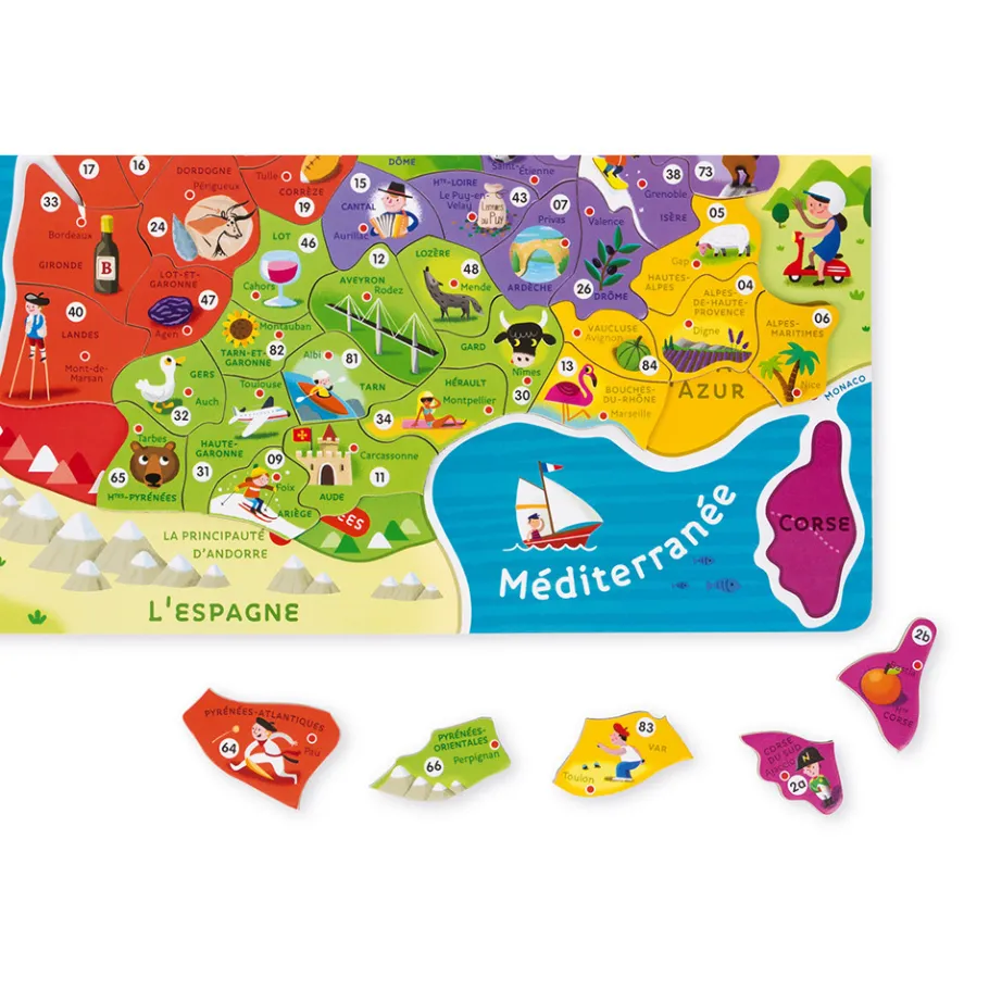 Janod Puzzle Carte France Magnétique 93 pièces* Jeux Éducatifs Primaire|Jeux Éducatifs Magnétiques
