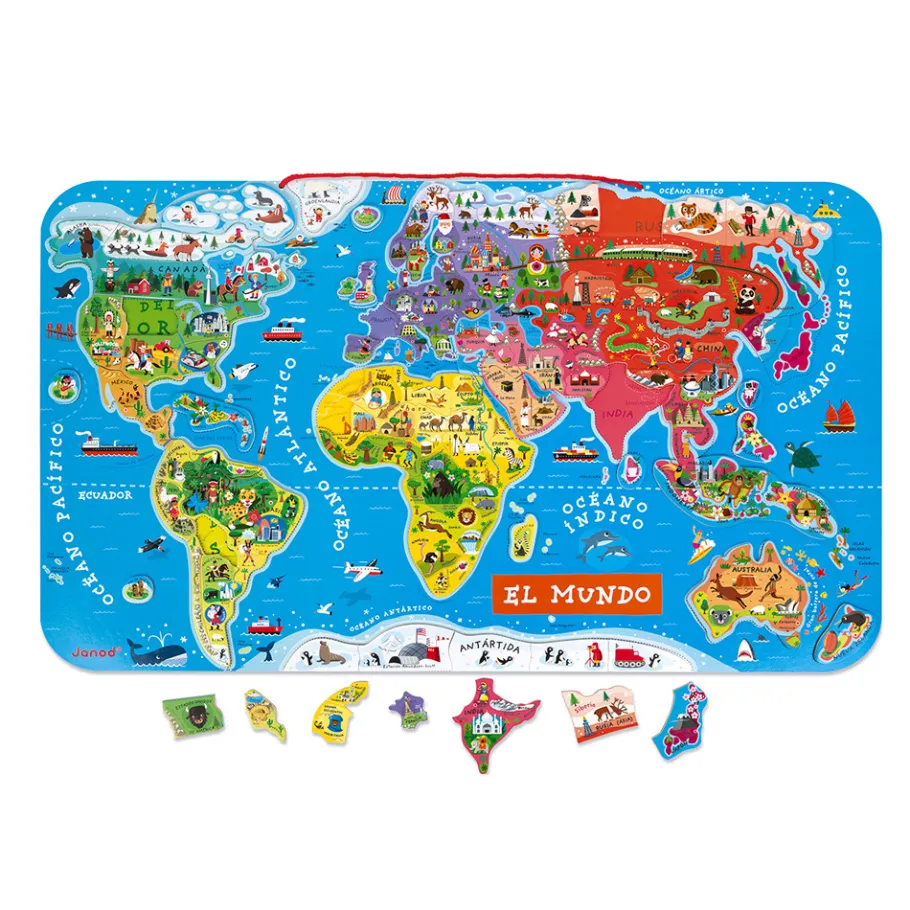 Janod Puzzle Carte Monde Magnétique 92 pièces Espagnol* Jeux Éducatifs Primaire|Jeux Éducatifs Science & Géographie