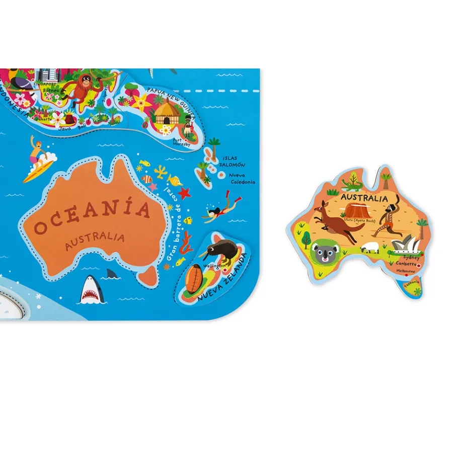 Janod Puzzle Carte Monde Magnétique 92 pièces Espagnol* Jeux Éducatifs Primaire|Jeux Éducatifs Science & Géographie