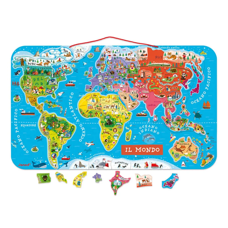 Janod Puzzle Carte Monde Magnétique 92 pièces Italien* Jeux Éducatifs Primaire|Jeux Éducatifs Science & Géographie