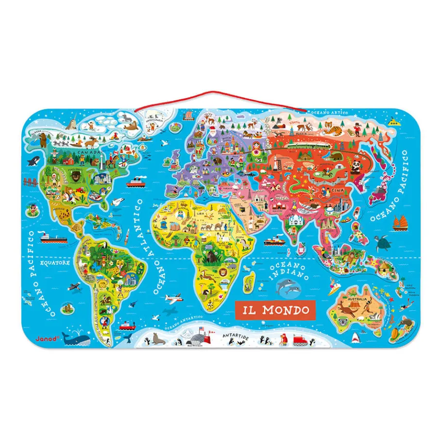 Janod Puzzle Carte Monde Magnétique 92 pièces Italien* Jeux Éducatifs Primaire|Jeux Éducatifs Science & Géographie