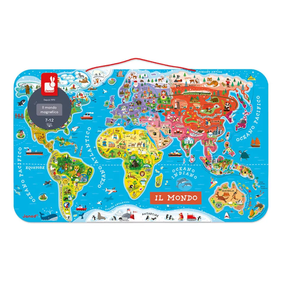 Janod Puzzle Carte Monde Magnétique 92 pièces Italien* Jeux Éducatifs Primaire|Jeux Éducatifs Science & Géographie