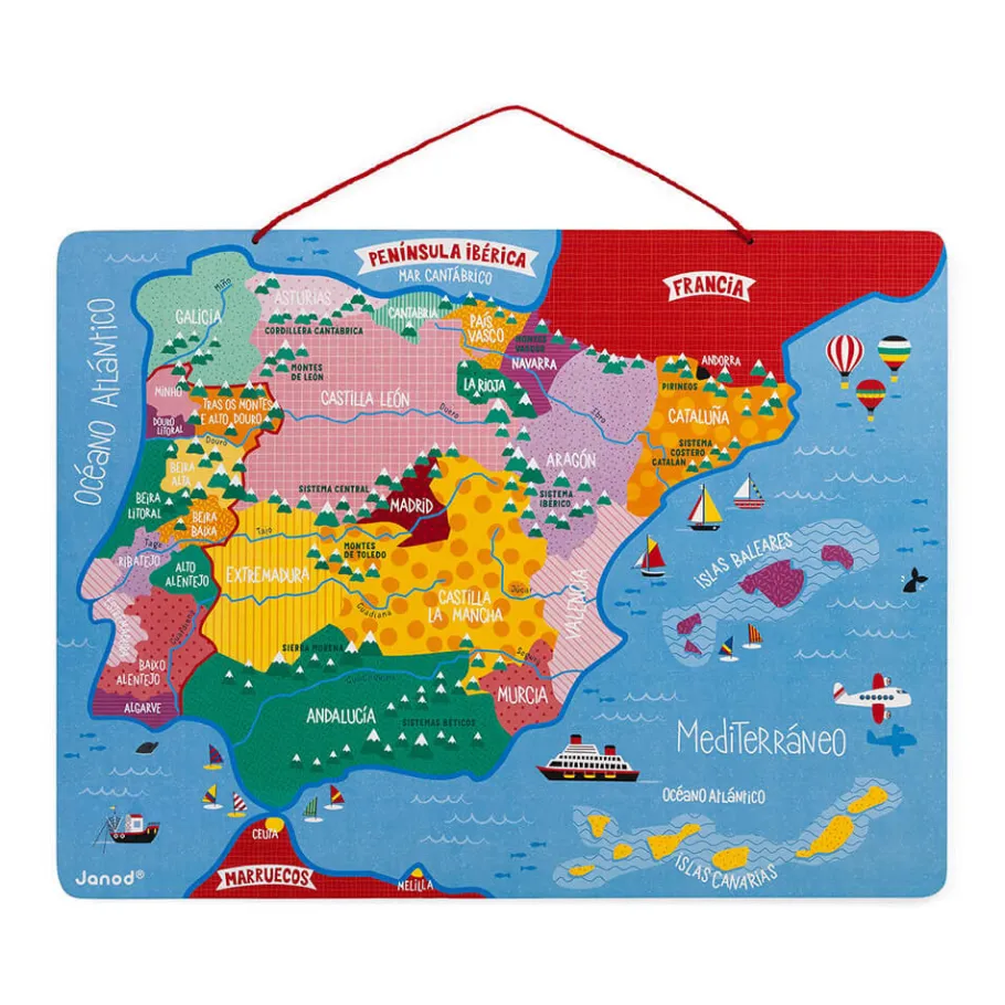 Janod Puzzle Carte Péninsule Ibérique Magnétique 60 pièces* Jeux Éducatifs Primaire|Jeux Éducatifs Science & Géographie