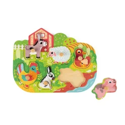 Janod Puzzle Happy Farm 6 pièces* Tracteurs & Animaux De La Ferme|Puzzles En Bois Premier Âge
