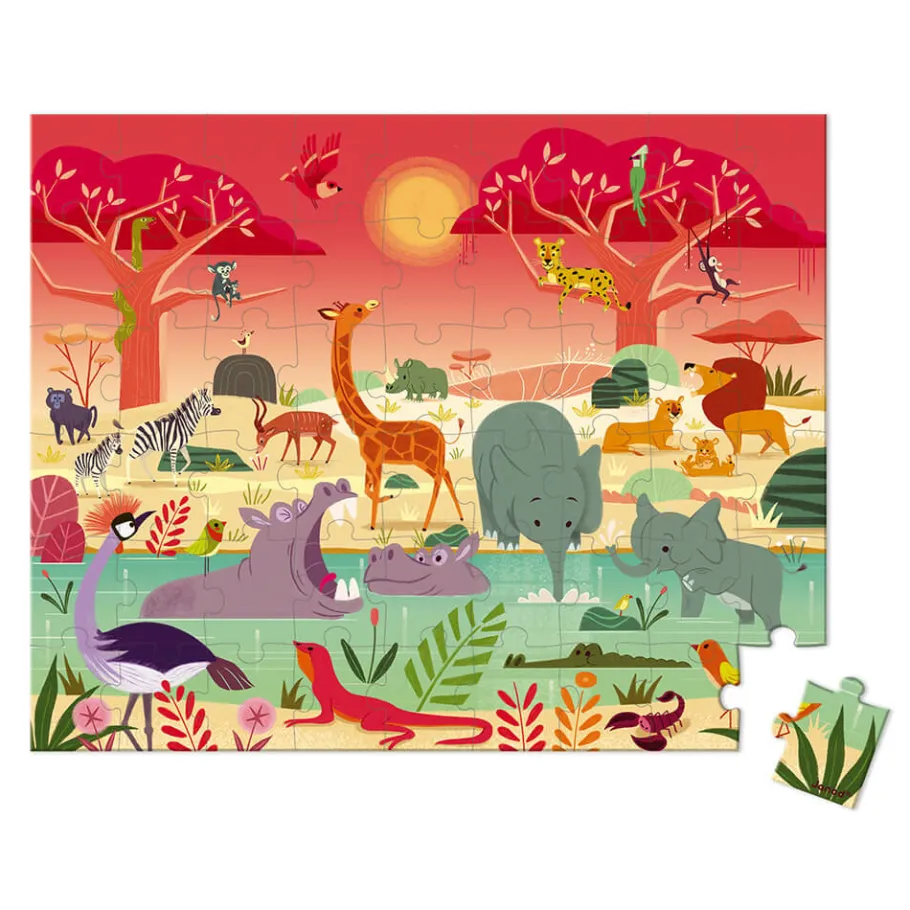Janod Puzzle La Réserve Animalière 54 pièces* Puzzles Fabriqués En France|Puzzles 50 À 149 Pièces
