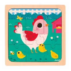 Janod Puzzle Poulette Henriette* Tracteurs & Animaux De La Ferme|Puzzles En Bois Premier Âge