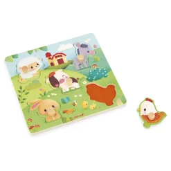 Janod Puzzle tactile Ferme 5 pièces* Tracteurs & Animaux De La Ferme|Puzzles En Bois Premier Âge