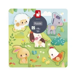 Janod Puzzle tactile Ferme 5 pièces* Tracteurs & Animaux De La Ferme|Puzzles En Bois Premier Âge