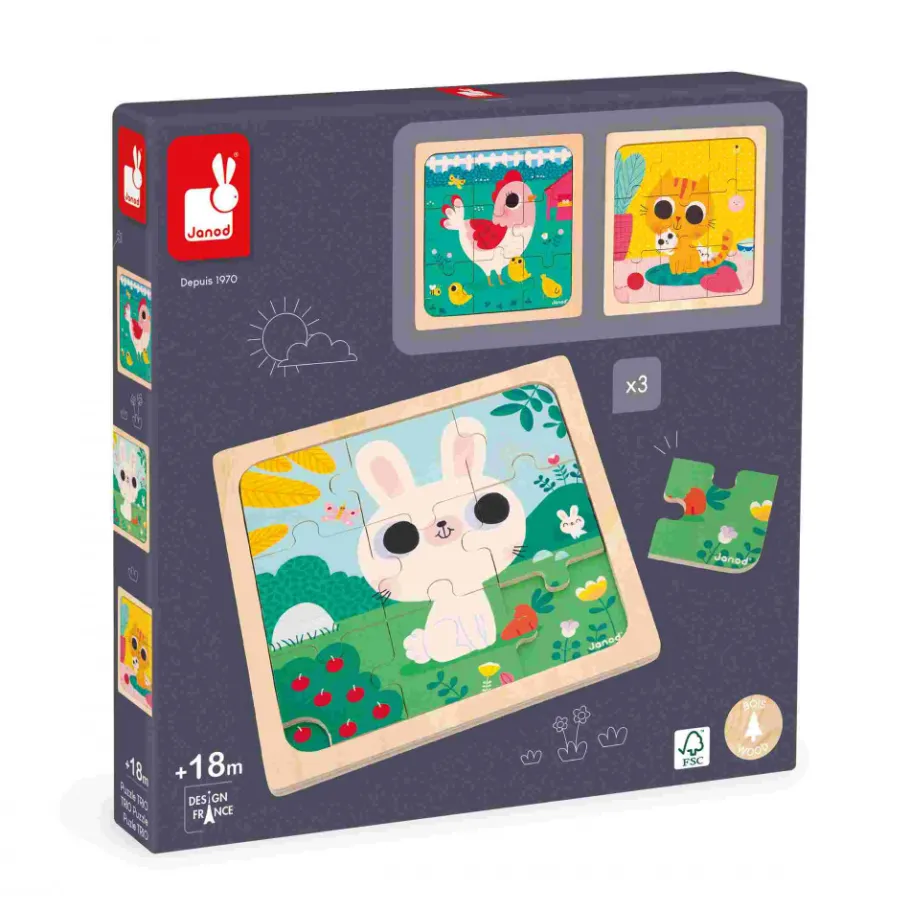 Janod Puzzle Trio* Puzzles En Bois Premier Âge|Puzzles En Bois Premier Âge