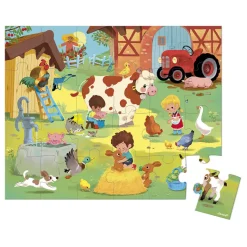 Janod Puzzle Une Journée à la Ferme 24 pièces* Tracteurs & Animaux De La Ferme|Puzzles Fabriqués En France