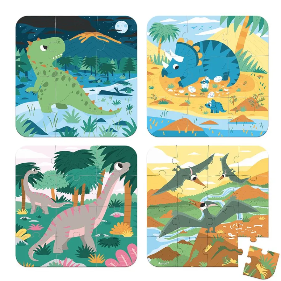 Janod Puzzles Évolutifs Dinosaures - 4 puzzles* Puzzles Fabriqués En France|Puzzles 20 À 49 Pièces