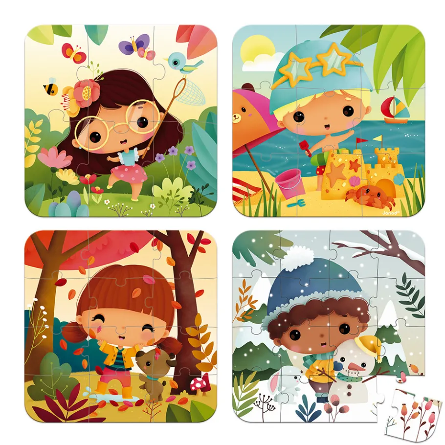 Janod Puzzles évolutifs Les 4 Saisons - 4 puzzles* Puzzles 20 À 49 Pièces