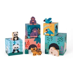 Janod Pyramide en carton et figurines en bois Les Animaux - Partenariat WWF®* Cubes & Pyramides|Manipulation & Encastrement