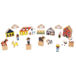 Janod Set de 34 cubes en bois Campagne - Cross Roads* Jeux De Construction|Tracteurs & Animaux De La Ferme