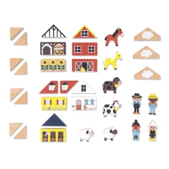 Janod Set de 34 cubes en bois Campagne - Cross Roads* Jeux De Construction|Tracteurs & Animaux De La Ferme