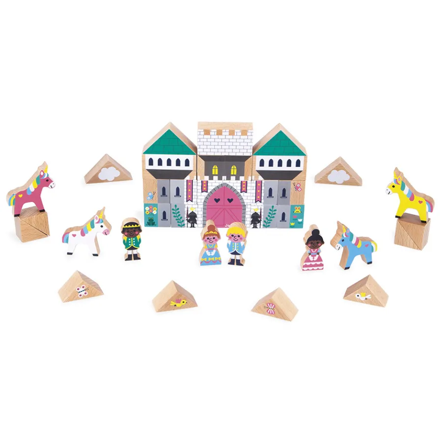 Janod Set de 37 cubes en bois Royaume enchanté - Cross Roads* Jeux De Construction|Cubes & Pyramides