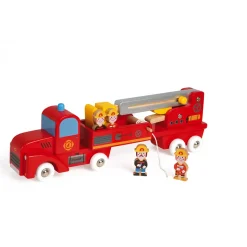 Janod Story - Camion de Pompiers Géant (bois)* Caserne & Véhicules De Pompiers