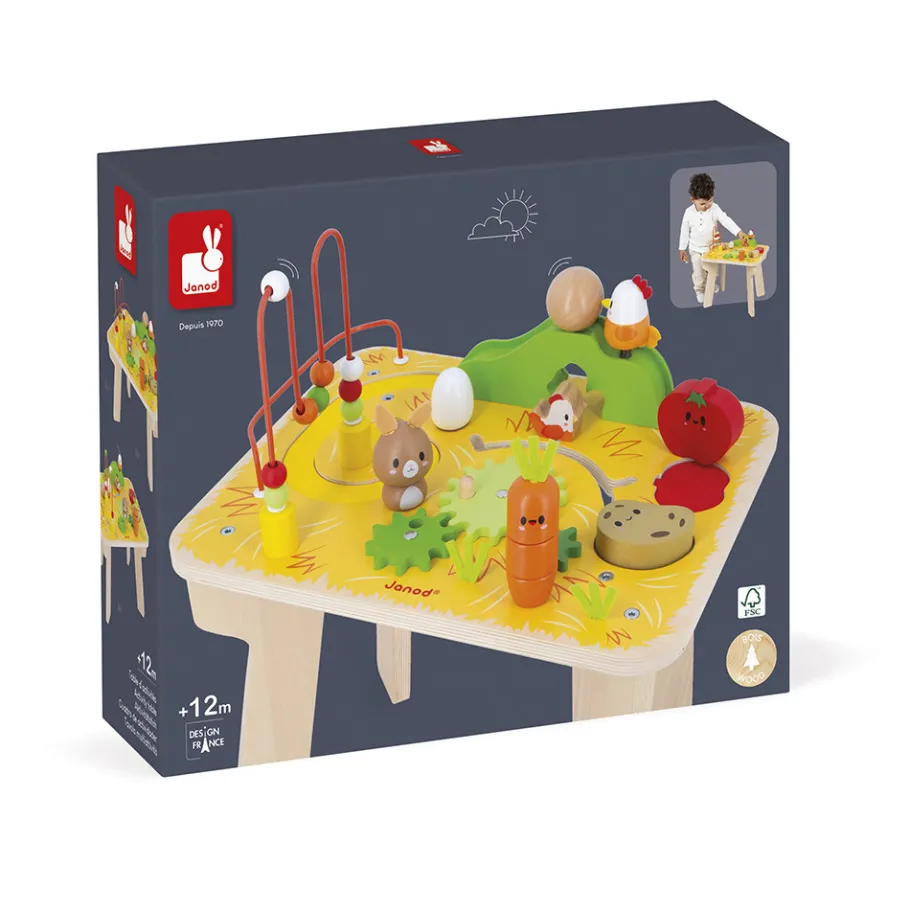 Janod Table d'Activités Ferme en bois* Tracteurs & Animaux De La Ferme|Formes & Couleurs