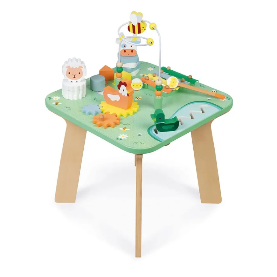 Janod Table d'Activités Jolie Prairie (bois)* Formes & Couleurs|Bouliers, Loopings & Panneaux D'Activités