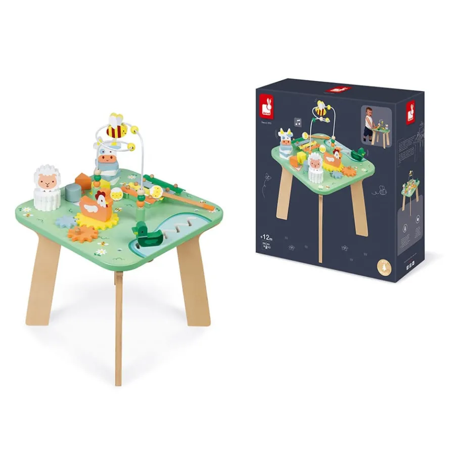 Janod Table d'Activités Jolie Prairie (bois)* Formes & Couleurs|Bouliers, Loopings & Panneaux D'Activités
