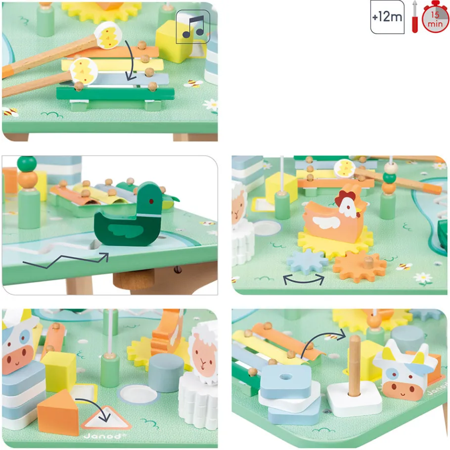 Janod Table d'Activités Jolie Prairie (bois)* Formes & Couleurs|Bouliers, Loopings & Panneaux D'Activités