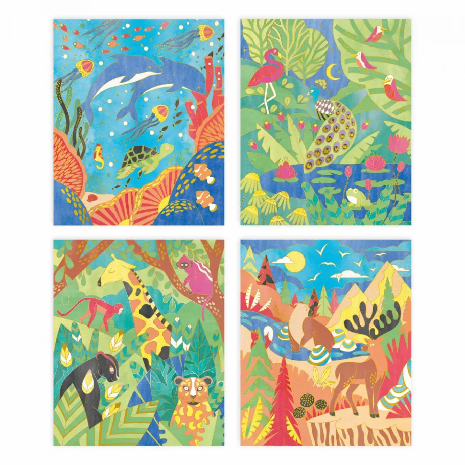 Janod Tableaux Dorés Peinture Aquarelle Animaux* Peinture Par Numéro & Coloriage|Collection "Les Ateliers Du Calme"