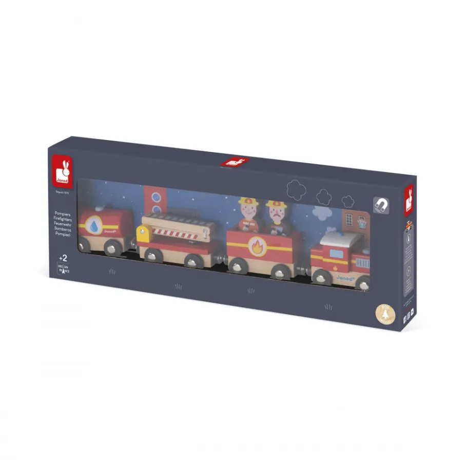 Janod Train Pompiers Story (bois)* Trains & Circuits|Caserne & Véhicules De Pompiers